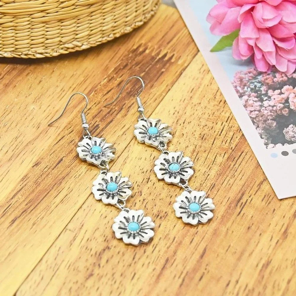 Silver Flower Dangle Earrings
